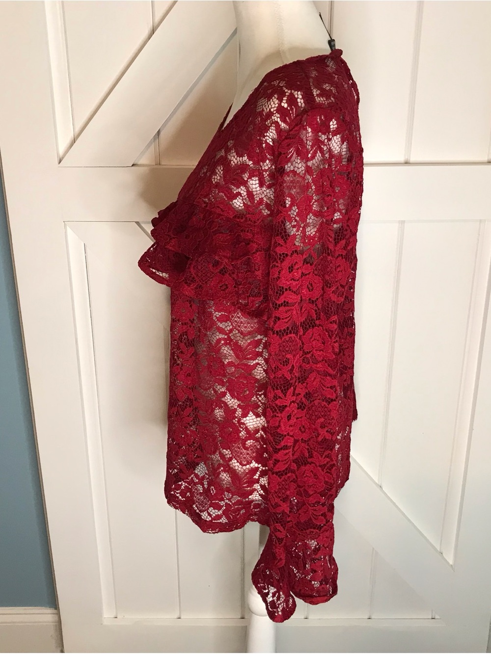 Alisa Pan Red Lace Long Sleeve Blouse